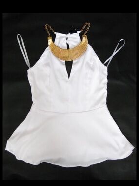 NWT Bebe 2b white gold halter peplum top m